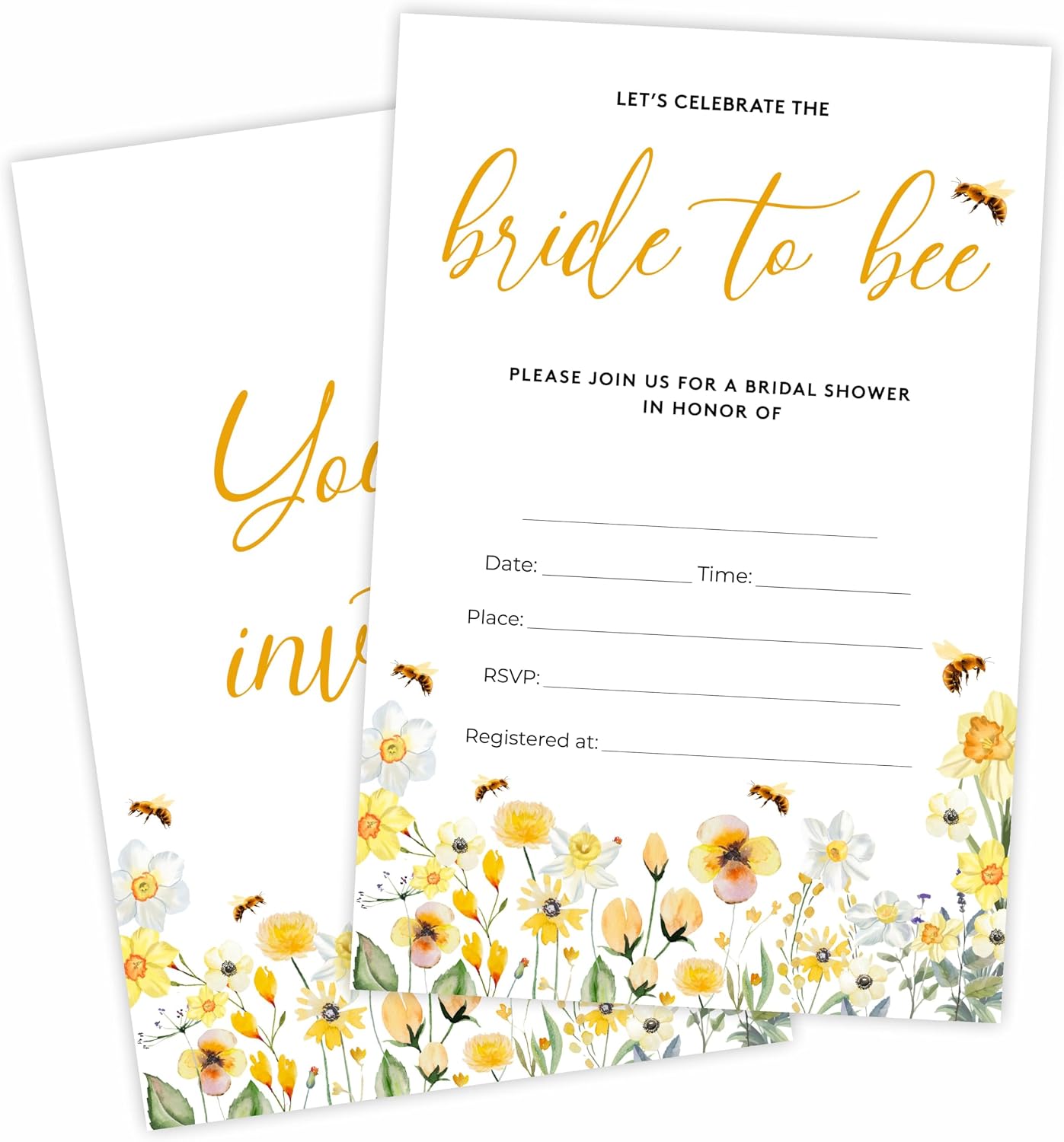 Wildflower Bridal Shower Invitations - Bride To Bee - 4 x 6 Inches Invites (25 Cards & Envelopes) For Wedding Showers, Newlyweds Parties And Receptions - A09