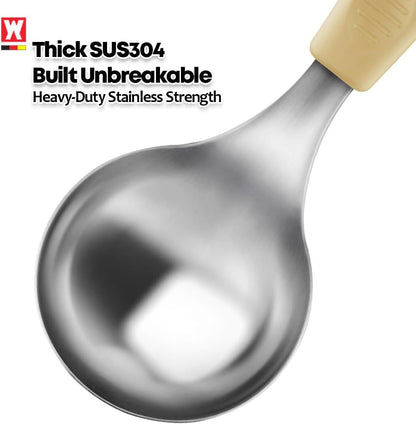 Short Stainless Steel Ladle 220mm (8.6”) – SUS304 Thick Deep Bowl Head with Soft-Grip Silicone Handle – Lightweight Mini Soup & Serving Spoon for Cooking – 5 Color Options (Yellow)