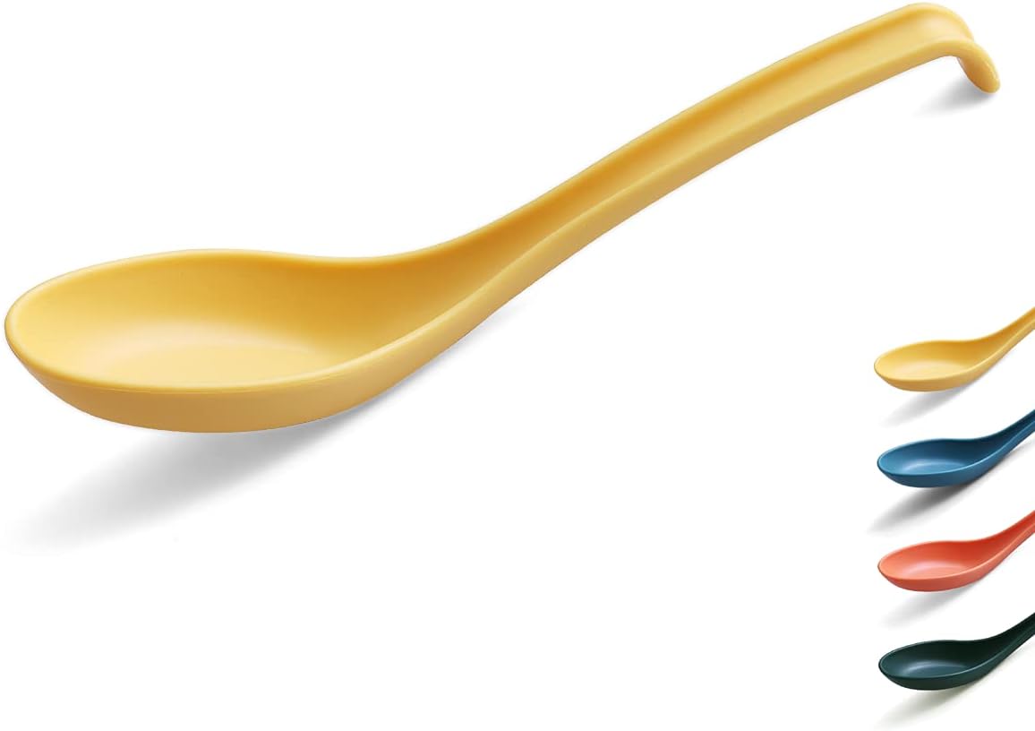 Soup Spoon, ECO Friendly Dinner Spoon,Made of Food Grade PP, BPA Free,Easy Clean,Dishwasher Safe Set of 12(Gold Yellow)