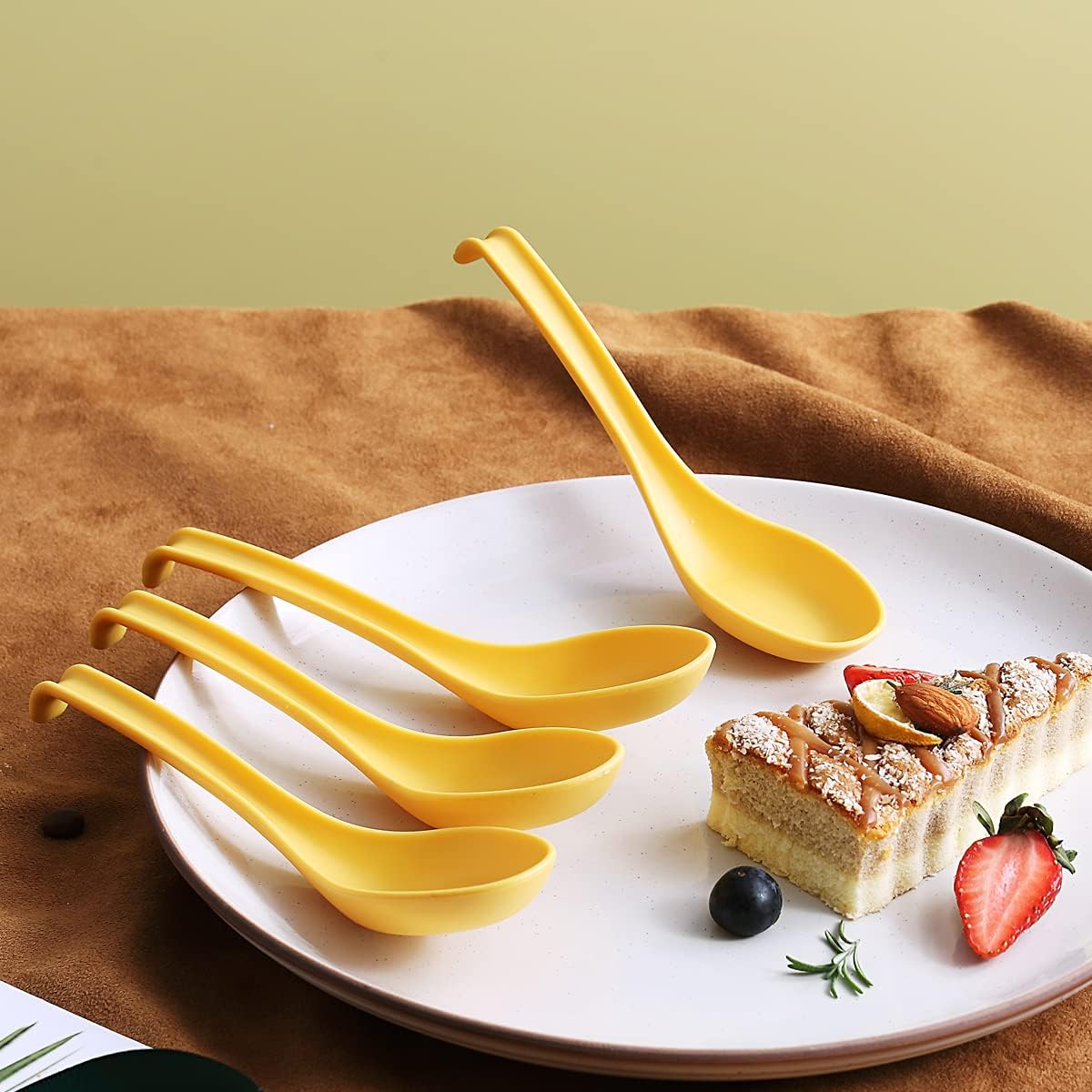 Soup Spoon, ECO Friendly Dinner Spoon,Made of Food Grade PP, BPA Free,Easy Clean,Dishwasher Safe Set of 12(Gold Yellow)
