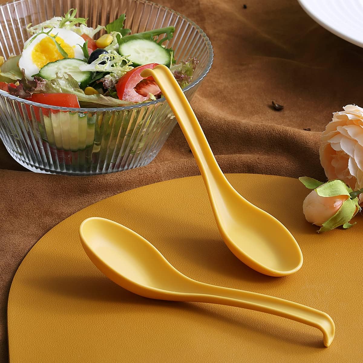 Soup Spoon, ECO Friendly Dinner Spoon,Made of Food Grade PP, BPA Free,Easy Clean,Dishwasher Safe Set of 12(Gold Yellow)