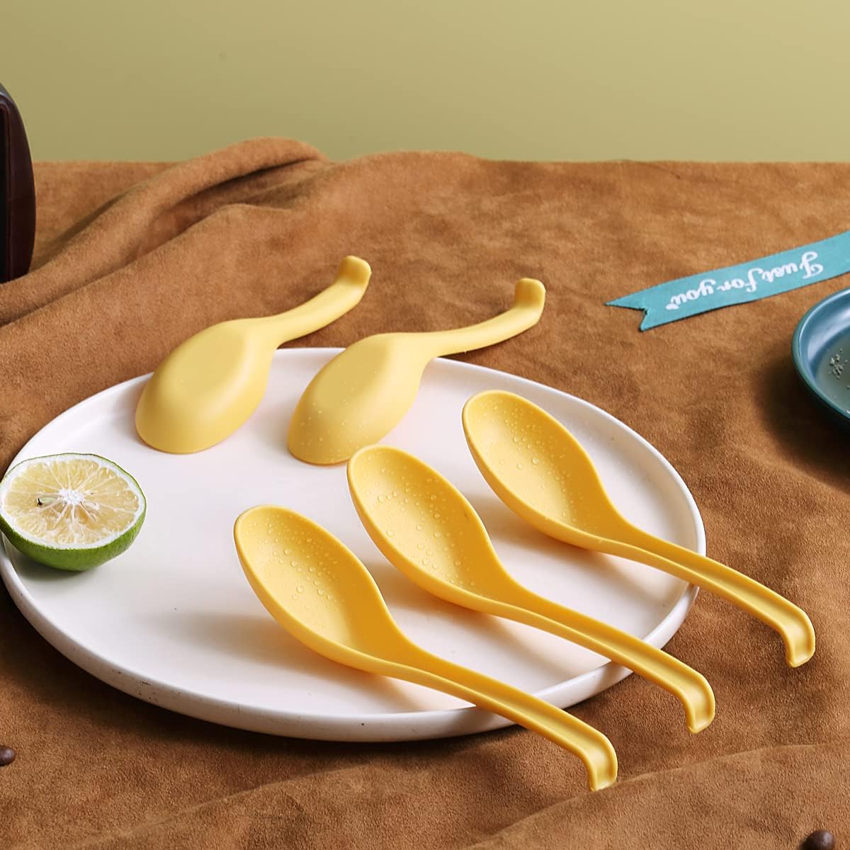 Soup Spoon, ECO Friendly Dinner Spoon,Made of Food Grade PP, BPA Free,Easy Clean,Dishwasher Safe Set of 12(Gold Yellow)