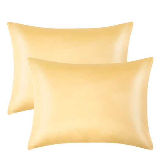 2 Pack Zippered Satin Toddler Pillowcases, 13x18 Inches, Luxury and Silky Soft Travel Zip Pillow Cases for Boys and Girls, Yellow