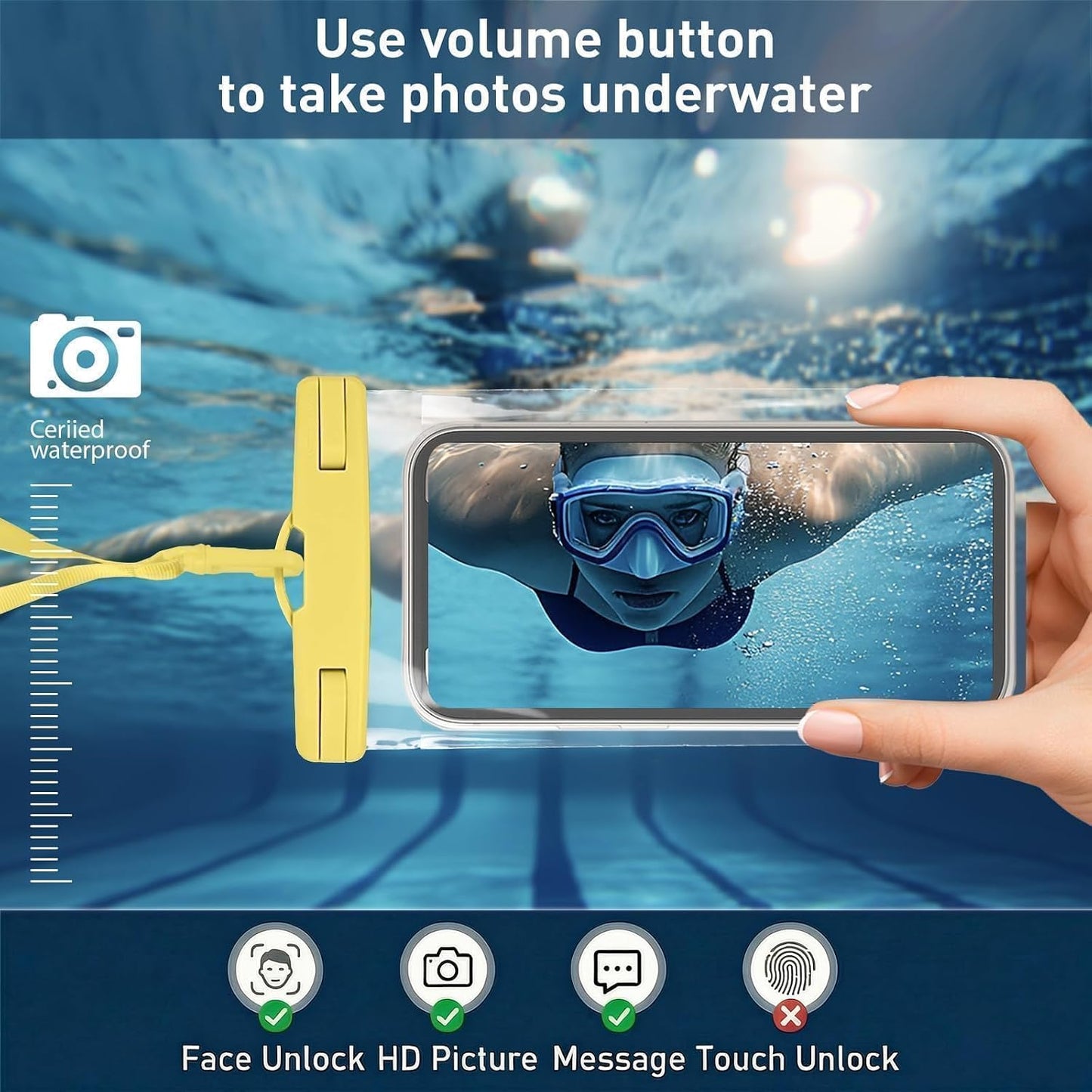 Waterproof Phone Pouch Compatible for iPhone 7in -Yellow, 1 Pack | IPX8 Waterproof Case, Beach Travel Must Haves, Beach Essential, Dry Bag, 1 Pack, for iPhone 17/16/15/14/13/12 Pro Max