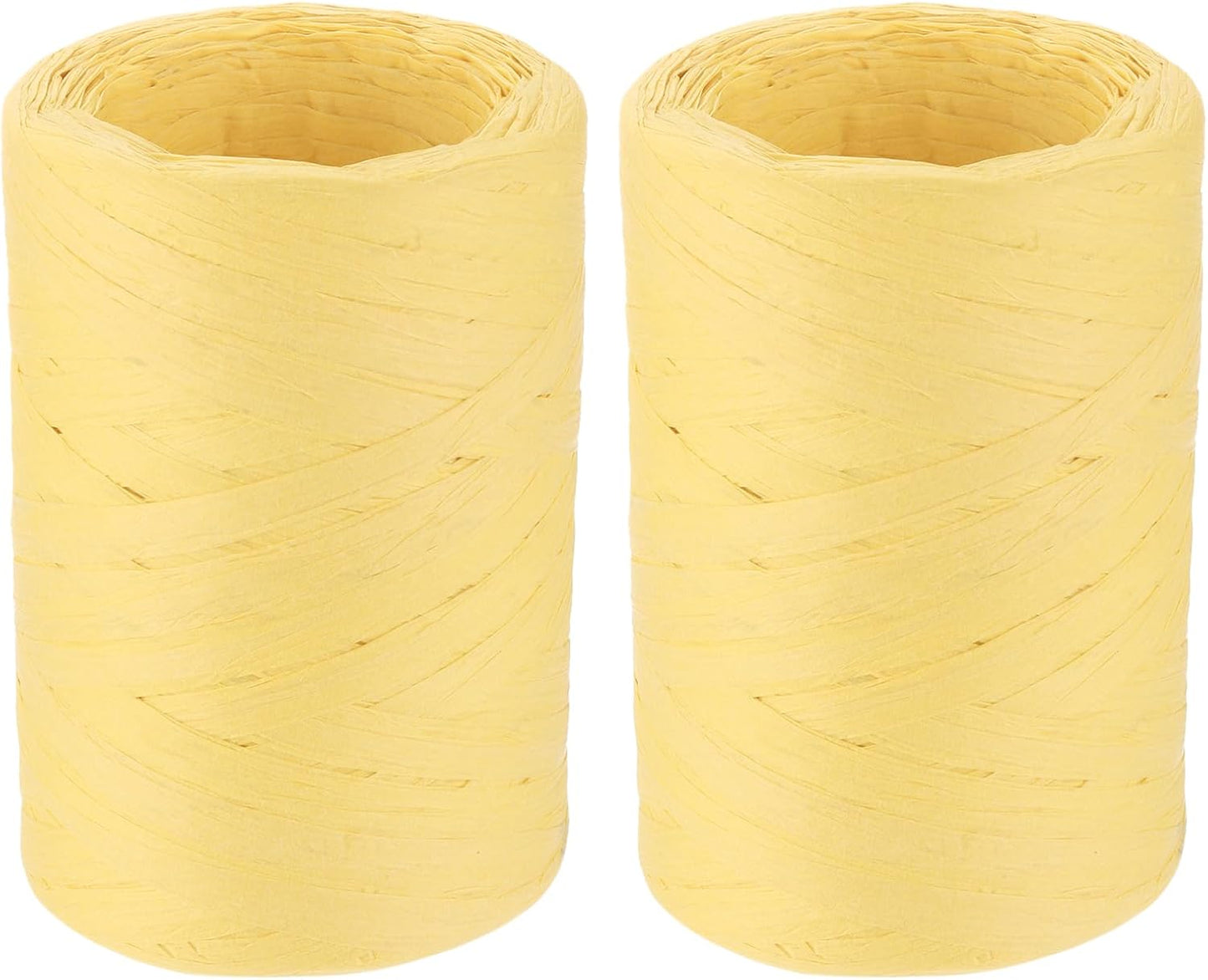 2 Rolls Raffia Paper Ribbon Bulk,1/4 Inch Wide 110 Yards Lemon Yellow Twine String Paper Yarn for DIY Craft Weaving, Decoration, Gift Wrapping
