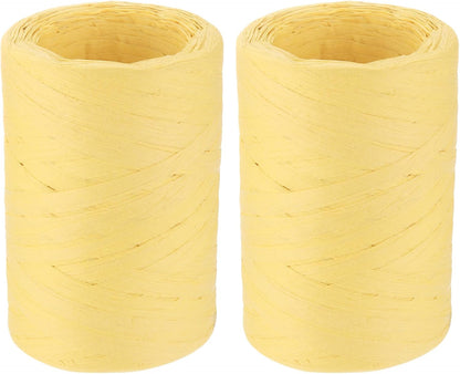 2 Rolls Raffia Paper Ribbon Bulk,1/4 Inch Wide 110 Yards Lemon Yellow Twine String Paper Yarn for DIY Craft Weaving, Decoration, Gift Wrapping