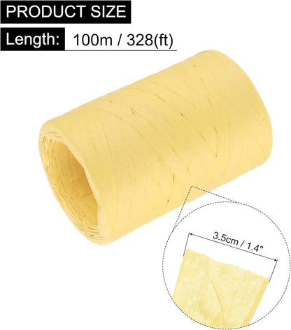 2 Rolls Raffia Paper Ribbon Bulk,1/4 Inch Wide 110 Yards Lemon Yellow Twine String Paper Yarn for DIY Craft Weaving, Decoration, Gift Wrapping