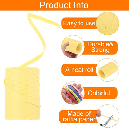 2 Rolls Raffia Paper Ribbon Bulk,1/4 Inch Wide 110 Yards Lemon Yellow Twine String Paper Yarn for DIY Craft Weaving, Decoration, Gift Wrapping