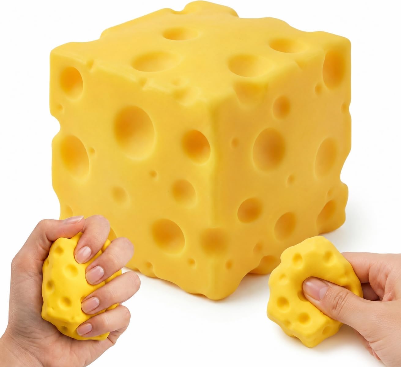 Cheese Squishy Squeeze Toy, Yellow Soft Sensory Cheese Stress Ball, Fidget Desk Gifts for Adults, Realistic Cheese Cube Novelty Toy for Relax (2.2inch)