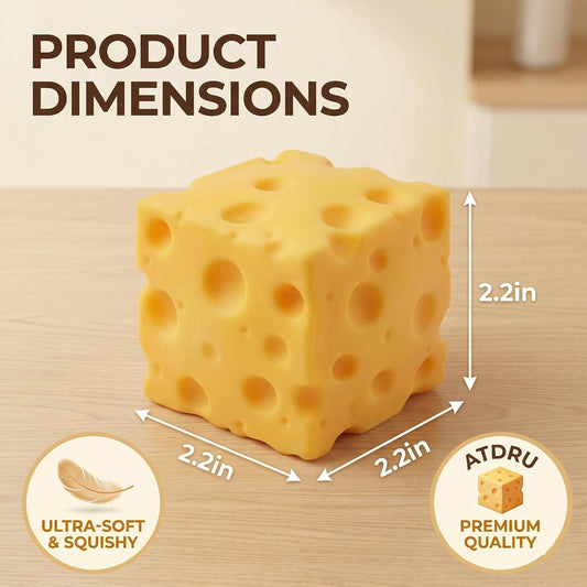 Cheese Squishy Squeeze Toy, Yellow Soft Sensory Cheese Stress Ball, Fidget Desk Gifts for Adults, Realistic Cheese Cube Novelty Toy for Relax (2.2inch)
