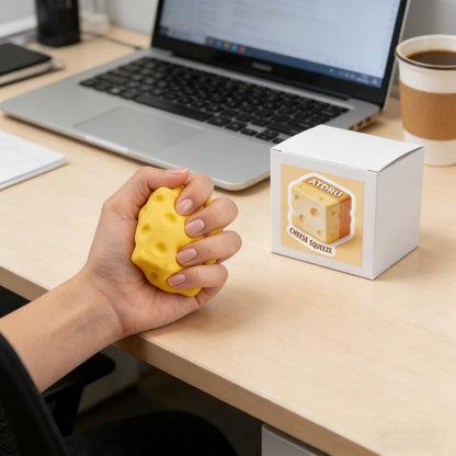 Cheese Squishy Squeeze Toy, Yellow Soft Sensory Cheese Stress Ball, Fidget Desk Gifts for Adults, Realistic Cheese Cube Novelty Toy for Relax (2.2inch)