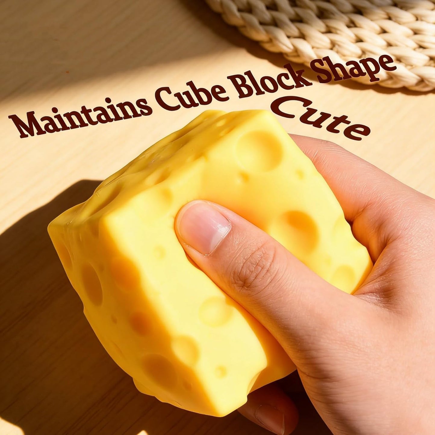 Cheese Squishy Squeeze Toy, Yellow Soft Sensory Cheese Stress Ball, Fidget Desk Gifts for Adults, Realistic Cheese Cube Novelty Toy for Relax (2.2inch)