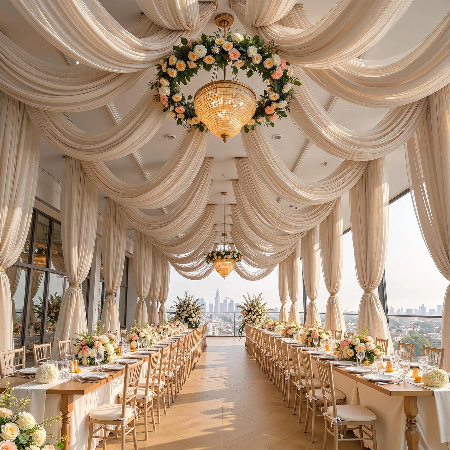 Yellow Wedding Arch Draping Fabric, 1 Pack 29" x 20FT Sheer Fabric Arch Drapery Curtain Backdrop Ceiling Drapes for Wedding Arbor Ceremony Canopy Birthday Party Decorations