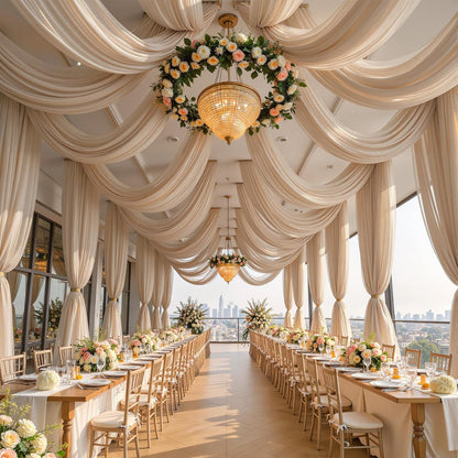 Yellow Wedding Arch Draping Fabric, 1 Pack 29" x 20FT Sheer Fabric Arch Drapery Curtain Backdrop Ceiling Drapes for Wedding Arbor Ceremony Canopy Birthday Party Decorations