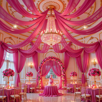 Yellow Wedding Arch Draping Fabric, 1 Pack 29" x 20FT Sheer Fabric Arch Drapery Curtain Backdrop Ceiling Drapes for Wedding Arbor Ceremony Canopy Birthday Party Decorations