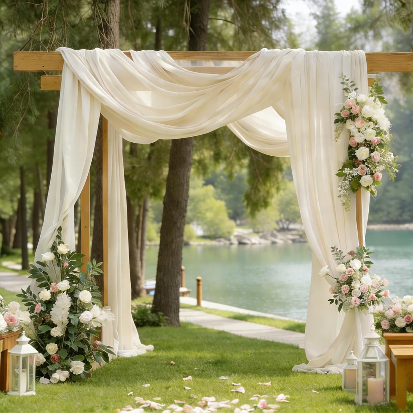 Yellow Wedding Arch Draping Fabric, 1 Pack 29" x 20FT Sheer Fabric Arch Drapery Curtain Backdrop Ceiling Drapes for Wedding Arbor Ceremony Canopy Birthday Party Decorations