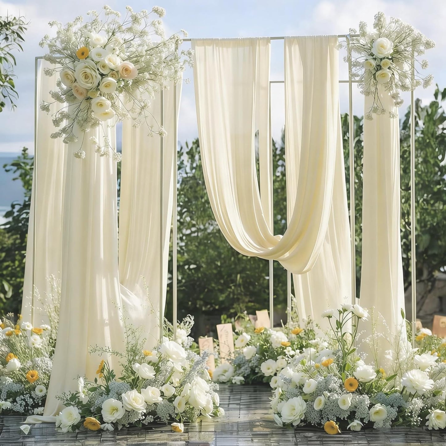 Yellow Wedding Arch Draping Fabric, 1 Pack 29" x 20FT Sheer Fabric Arch Drapery Curtain Backdrop Ceiling Drapes for Wedding Arbor Ceremony Canopy Birthday Party Decorations