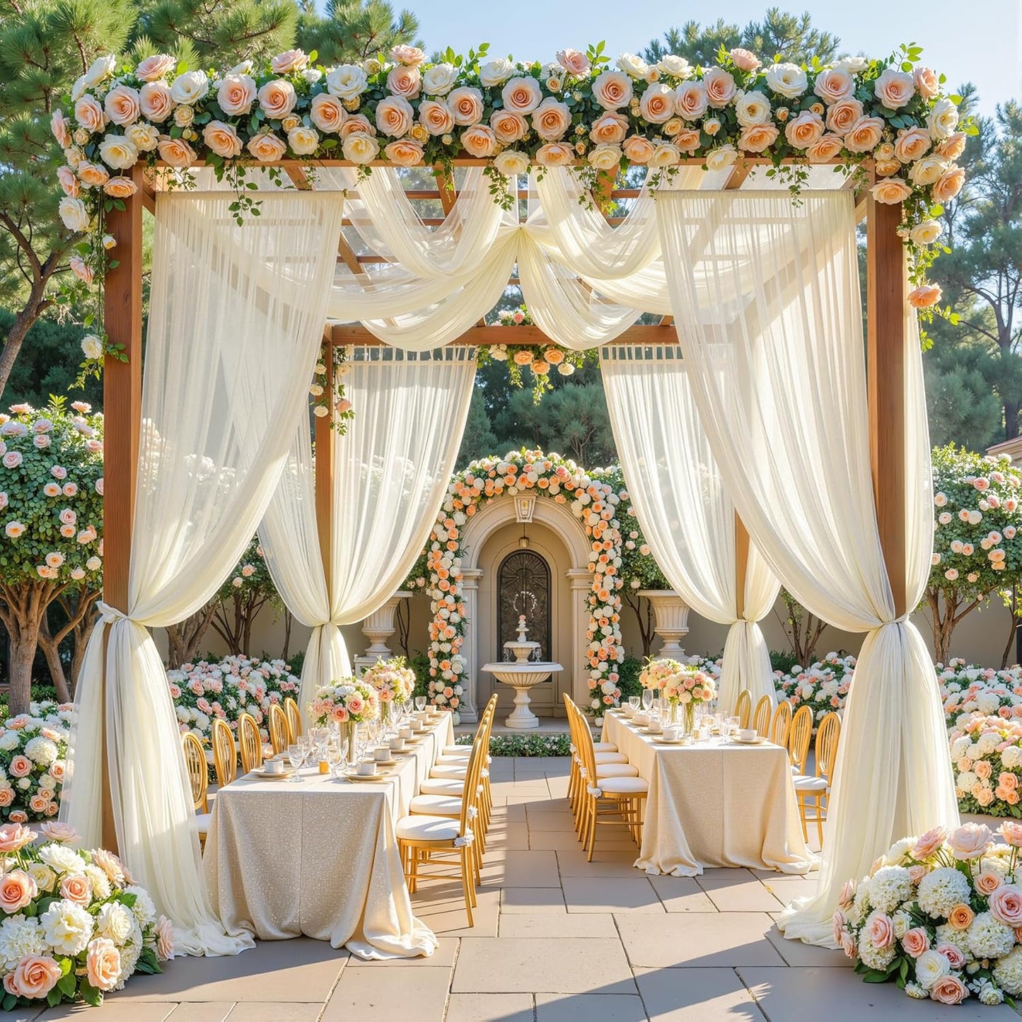 Yellow Wedding Arch Draping Fabric, 1 Pack 29" x 20FT Sheer Fabric Arch Drapery Curtain Backdrop Ceiling Drapes for Wedding Arbor Ceremony Canopy Birthday Party Decorations