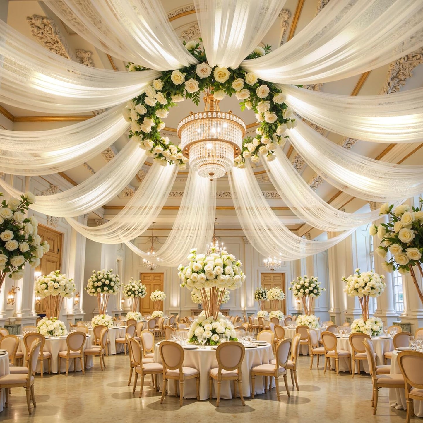 Yellow Wedding Arch Draping Fabric, 1 Pack 29" x 20FT Sheer Fabric Arch Drapery Curtain Backdrop Ceiling Drapes for Wedding Arbor Ceremony Canopy Birthday Party Decorations
