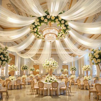 Yellow Wedding Arch Draping Fabric, 1 Pack 29" x 20FT Sheer Fabric Arch Drapery Curtain Backdrop Ceiling Drapes for Wedding Arbor Ceremony Canopy Birthday Party Decorations
