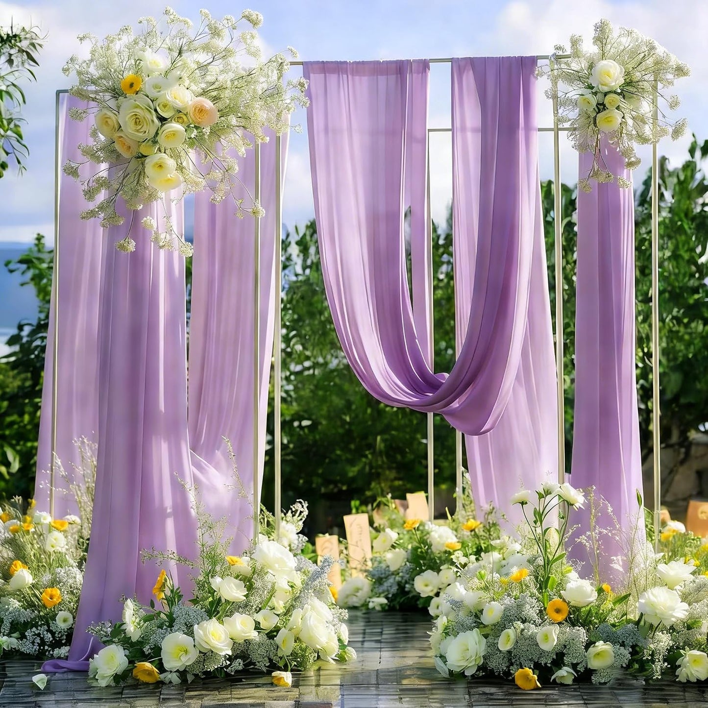 Yellow Wedding Arch Draping Fabric, 1 Pack 29" x 20FT Sheer Fabric Arch Drapery Curtain Backdrop Ceiling Drapes for Wedding Arbor Ceremony Canopy Birthday Party Decorations