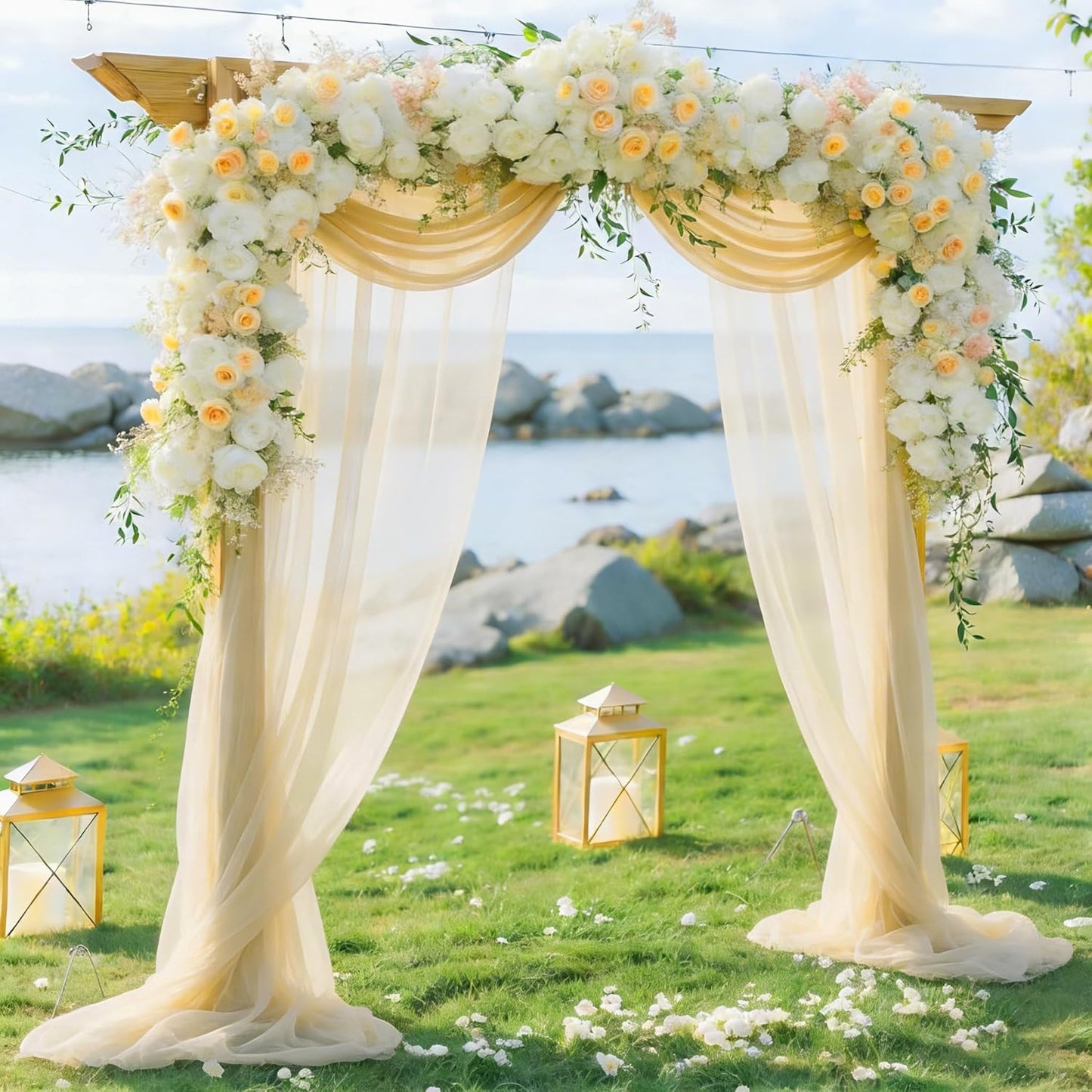 Yellow Wedding Arch Draping Fabric, 1 Pack 29" x 20FT Sheer Fabric Arch Drapery Curtain Backdrop Ceiling Drapes for Wedding Arbor Ceremony Canopy Birthday Party Decorations