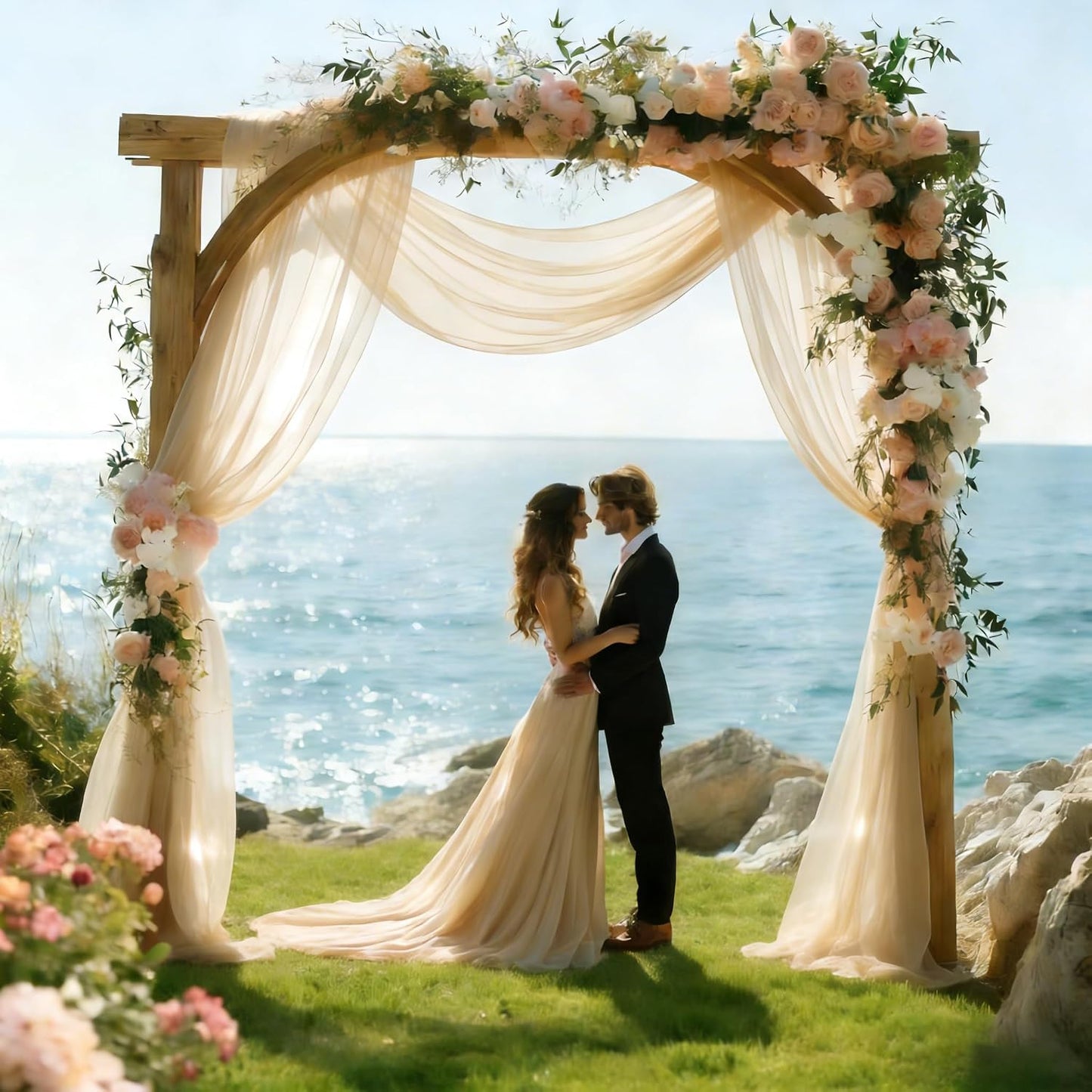 Yellow Wedding Arch Draping Fabric, 1 Pack 29" x 20FT Sheer Fabric Arch Drapery Curtain Backdrop Ceiling Drapes for Wedding Arbor Ceremony Canopy Birthday Party Decorations
