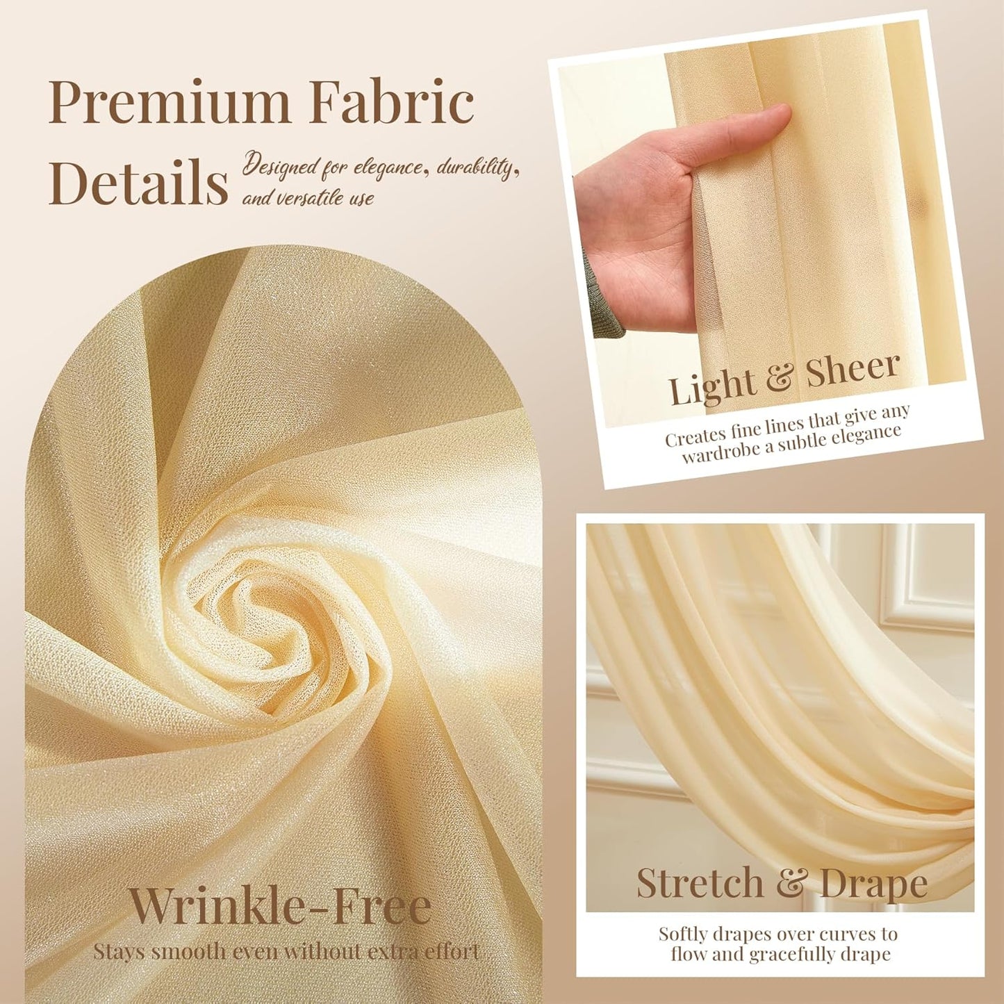 Yellow Wedding Arch Draping Fabric, 1 Pack 29" x 20FT Sheer Fabric Arch Drapery Curtain Backdrop Ceiling Drapes for Wedding Arbor Ceremony Canopy Birthday Party Decorations