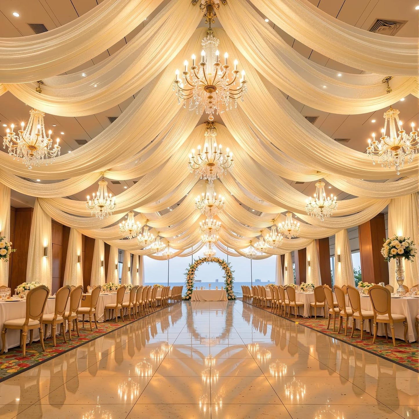 Yellow Wedding Arch Draping Fabric, 1 Pack 29" x 20FT Sheer Fabric Arch Drapery Curtain Backdrop Ceiling Drapes for Wedding Arbor Ceremony Canopy Birthday Party Decorations