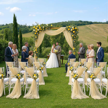 Yellow Wedding Arch Draping Fabric, 1 Pack 29" x 20FT Sheer Fabric Arch Drapery Curtain Backdrop Ceiling Drapes for Wedding Arbor Ceremony Canopy Birthday Party Decorations