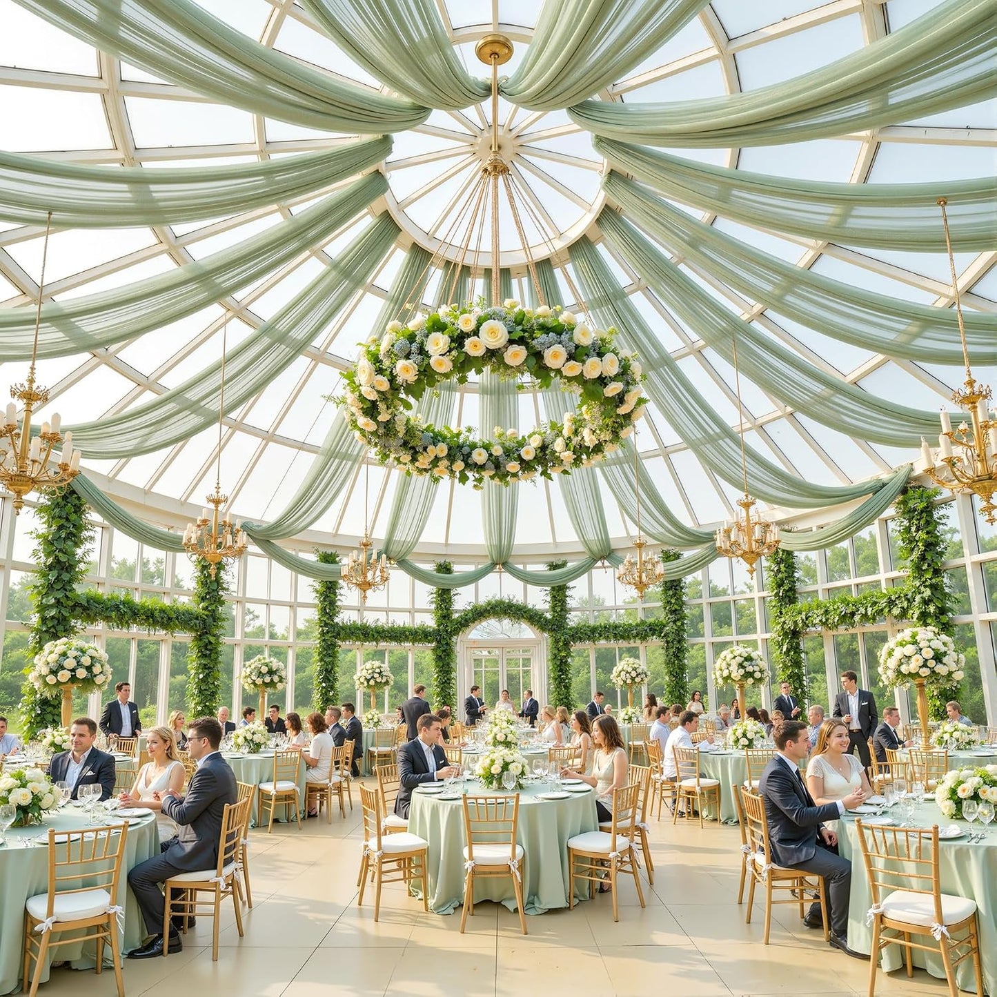Yellow Wedding Arch Draping Fabric, 1 Pack 29" x 20FT Sheer Fabric Arch Drapery Curtain Backdrop Ceiling Drapes for Wedding Arbor Ceremony Canopy Birthday Party Decorations