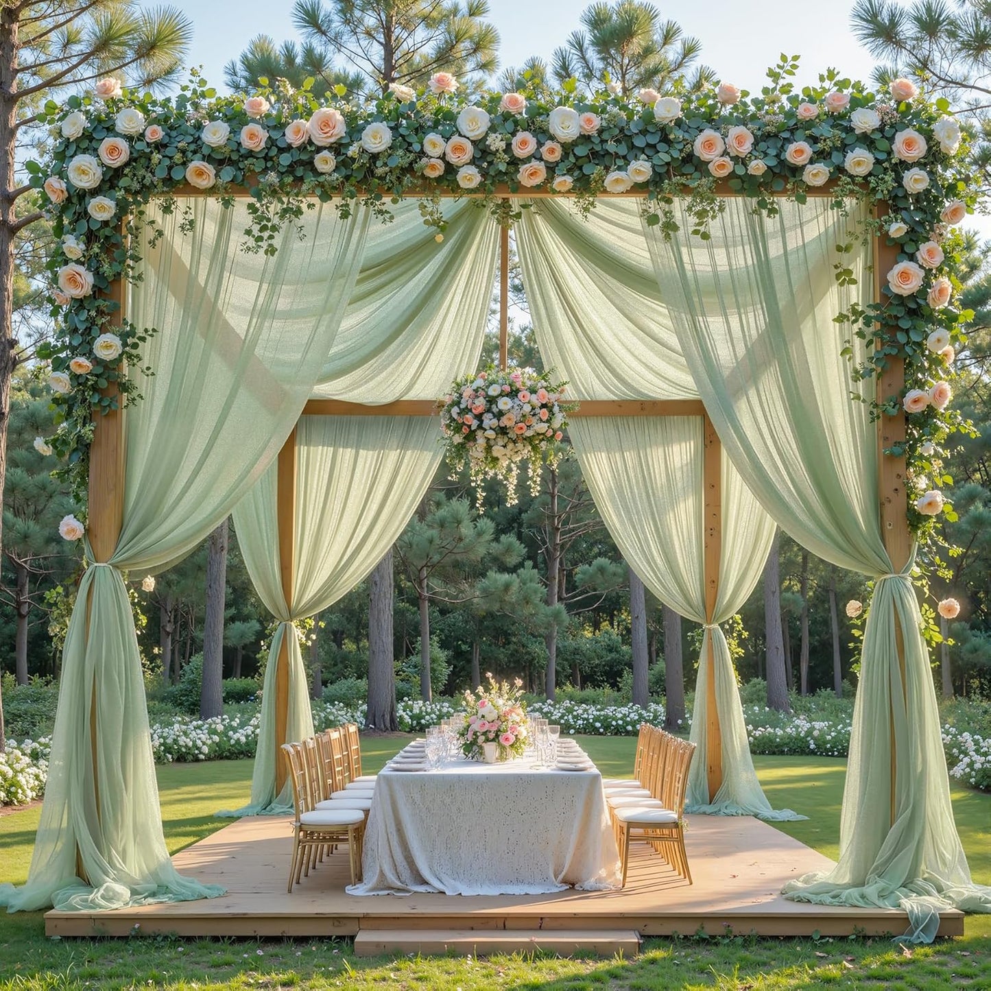 Yellow Wedding Arch Draping Fabric, 1 Pack 29" x 20FT Sheer Fabric Arch Drapery Curtain Backdrop Ceiling Drapes for Wedding Arbor Ceremony Canopy Birthday Party Decorations