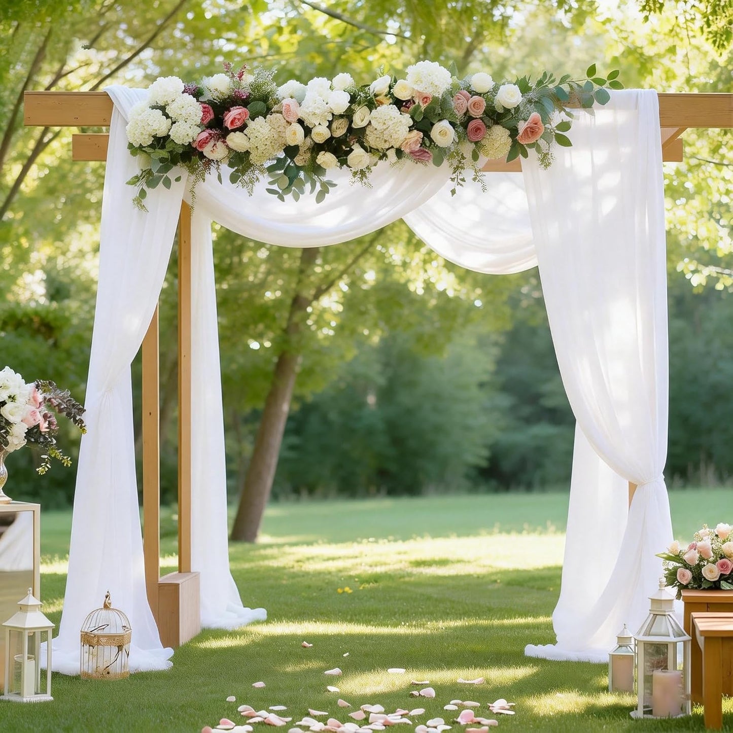 Yellow Wedding Arch Draping Fabric, 1 Pack 29" x 20FT Sheer Fabric Arch Drapery Curtain Backdrop Ceiling Drapes for Wedding Arbor Ceremony Canopy Birthday Party Decorations