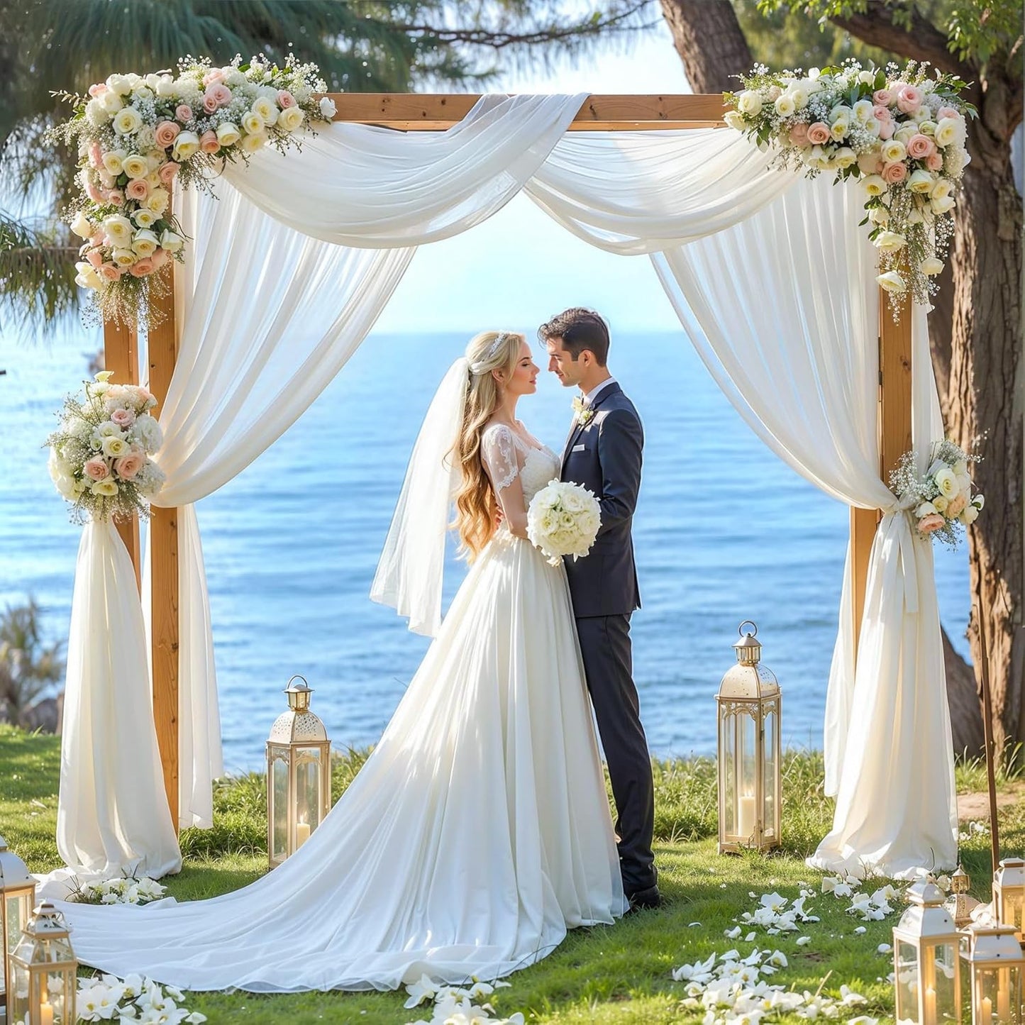 Yellow Wedding Arch Draping Fabric, 1 Pack 29" x 20FT Sheer Fabric Arch Drapery Curtain Backdrop Ceiling Drapes for Wedding Arbor Ceremony Canopy Birthday Party Decorations