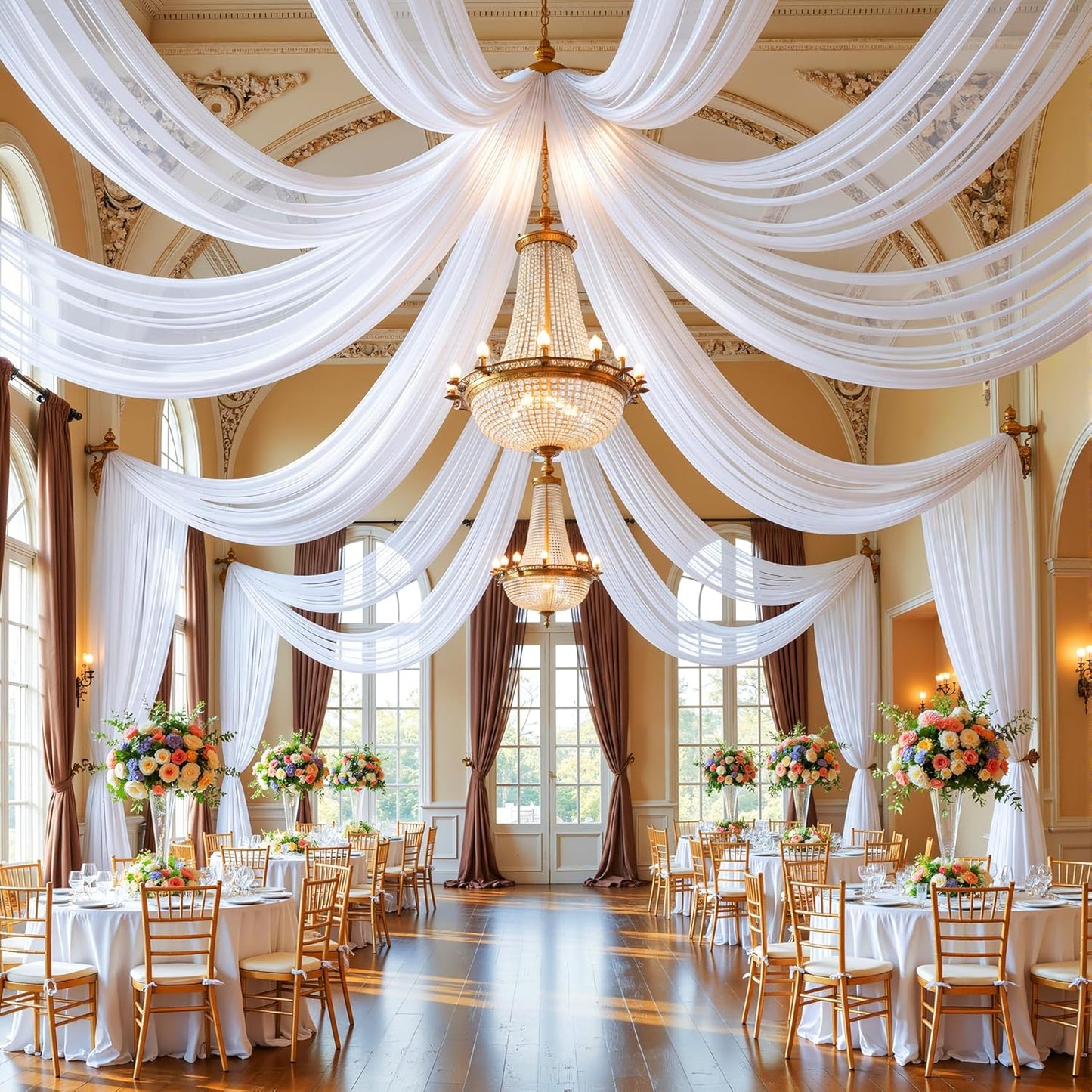 Yellow Wedding Arch Draping Fabric, 1 Pack 29" x 20FT Sheer Fabric Arch Drapery Curtain Backdrop Ceiling Drapes for Wedding Arbor Ceremony Canopy Birthday Party Decorations