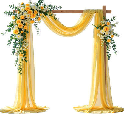 Yellow Wedding Arch Draping Fabric, 1 Pack 29" x 20FT Sheer Fabric Arch Drapery Curtain Backdrop Ceiling Drapes for Wedding Arbor Ceremony Canopy Birthday Party Decorations