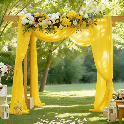 Yellow Wedding Arch Draping Fabric, 1 Pack 29" x 20FT Sheer Fabric Arch Drapery Curtain Backdrop Ceiling Drapes for Wedding Arbor Ceremony Canopy Birthday Party Decorations