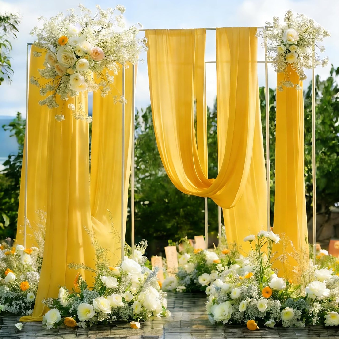 Yellow Wedding Arch Draping Fabric, 1 Pack 29" x 20FT Sheer Fabric Arch Drapery Curtain Backdrop Ceiling Drapes for Wedding Arbor Ceremony Canopy Birthday Party Decorations