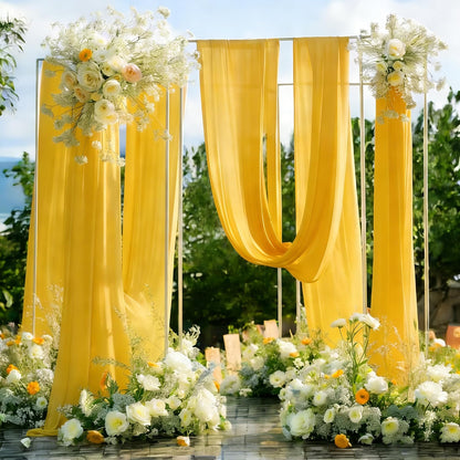 Yellow Wedding Arch Draping Fabric, 1 Pack 29" x 20FT Sheer Fabric Arch Drapery Curtain Backdrop Ceiling Drapes for Wedding Arbor Ceremony Canopy Birthday Party Decorations