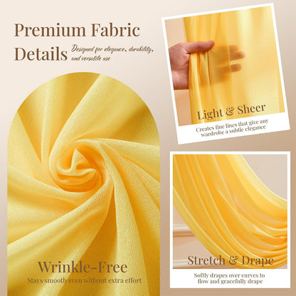 Yellow Wedding Arch Draping Fabric, 1 Pack 29" x 20FT Sheer Fabric Arch Drapery Curtain Backdrop Ceiling Drapes for Wedding Arbor Ceremony Canopy Birthday Party Decorations
