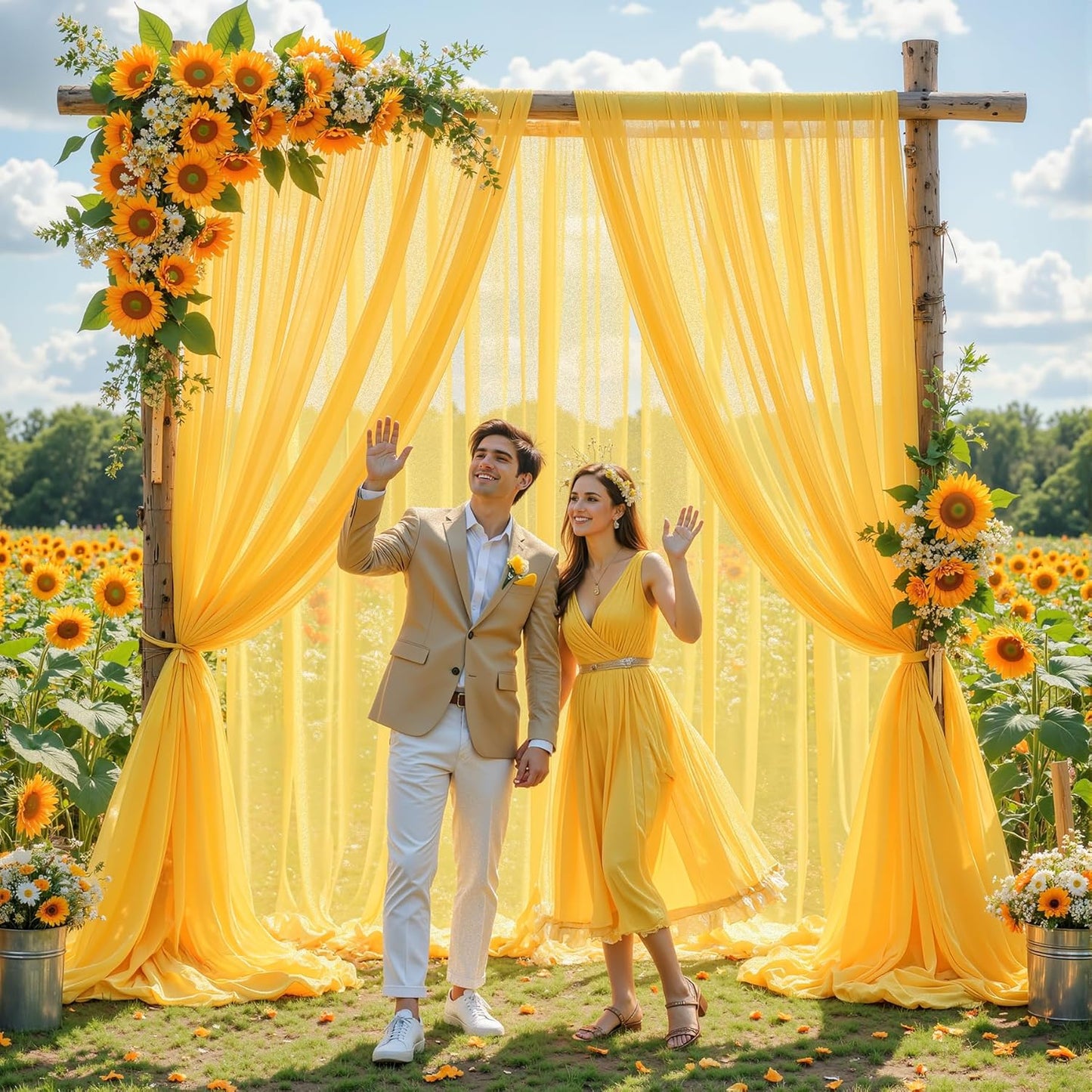 Yellow Wedding Arch Draping Fabric, 1 Pack 29" x 20FT Sheer Fabric Arch Drapery Curtain Backdrop Ceiling Drapes for Wedding Arbor Ceremony Canopy Birthday Party Decorations