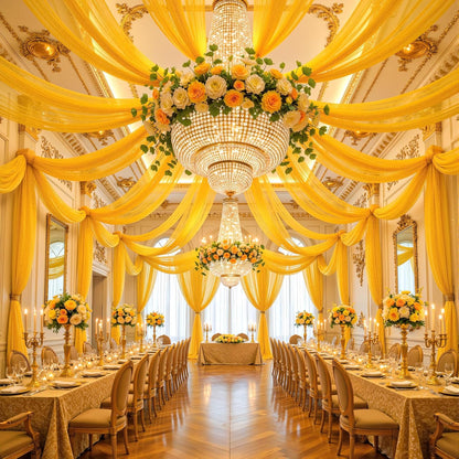 Yellow Wedding Arch Draping Fabric, 1 Pack 29" x 20FT Sheer Fabric Arch Drapery Curtain Backdrop Ceiling Drapes for Wedding Arbor Ceremony Canopy Birthday Party Decorations