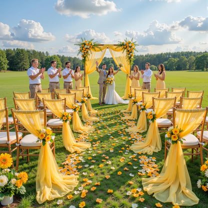 Yellow Wedding Arch Draping Fabric, 1 Pack 29" x 20FT Sheer Fabric Arch Drapery Curtain Backdrop Ceiling Drapes for Wedding Arbor Ceremony Canopy Birthday Party Decorations