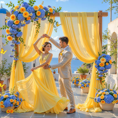 Yellow Wedding Arch Draping Fabric, 1 Pack 29" x 20FT Sheer Fabric Arch Drapery Curtain Backdrop Ceiling Drapes for Wedding Arbor Ceremony Canopy Birthday Party Decorations