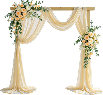 Yellow Wedding Arch Draping Fabric, 1 Pack 29" x 20FT Sheer Fabric Arch Drapery Curtain Backdrop Ceiling Drapes for Wedding Arbor Ceremony Canopy Birthday Party Decorations