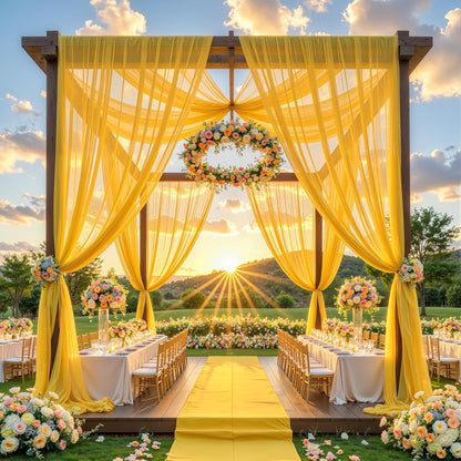 Yellow Wedding Arch Draping Fabric, 1 Pack 29" x 20FT Sheer Fabric Arch Drapery Curtain Backdrop Ceiling Drapes for Wedding Arbor Ceremony Canopy Birthday Party Decorations