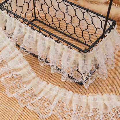 Pale Yellow Ruffled Lace Trim, 5Yards × 5cm Wide Double Layer Organza & Lace Ribbon for Sewing DIY Crafts Bridal Wedding Dress, Curtains Home Decor Embellishments