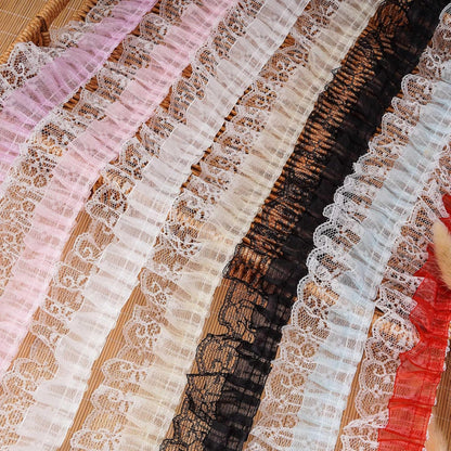 Pale Yellow Ruffled Lace Trim, 5Yards × 5cm Wide Double Layer Organza & Lace Ribbon for Sewing DIY Crafts Bridal Wedding Dress, Curtains Home Decor Embellishments