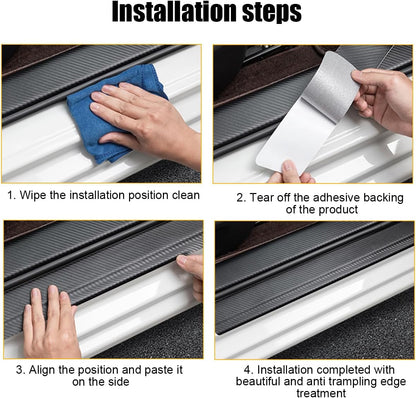 4PCS Car Door Sill Protector, 3D Carbon Fiber Vehicle Entry Edge Guard Trim, Anti-Scratch Automotive Threshold Sill Cover Strips Accessories, Universal for SUV, Sedan, Truck (Yellow)