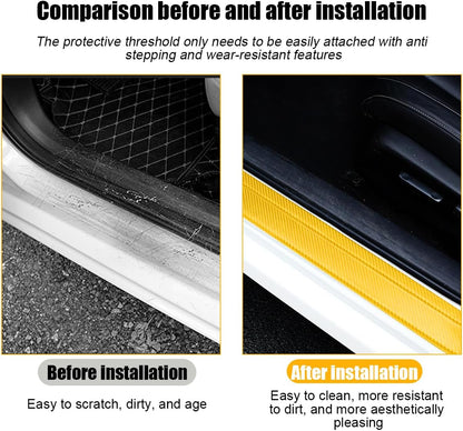 4PCS Car Door Sill Protector, 3D Carbon Fiber Vehicle Entry Edge Guard Trim, Anti-Scratch Automotive Threshold Sill Cover Strips Accessories, Universal for SUV, Sedan, Truck (Yellow)
